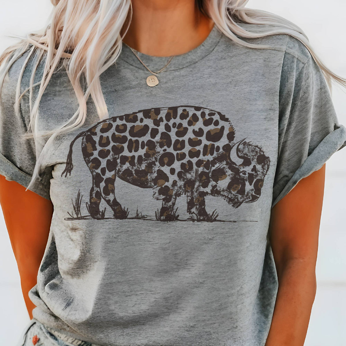 Western Leopard Bison Bull Southwestern Texas Graphic Tee