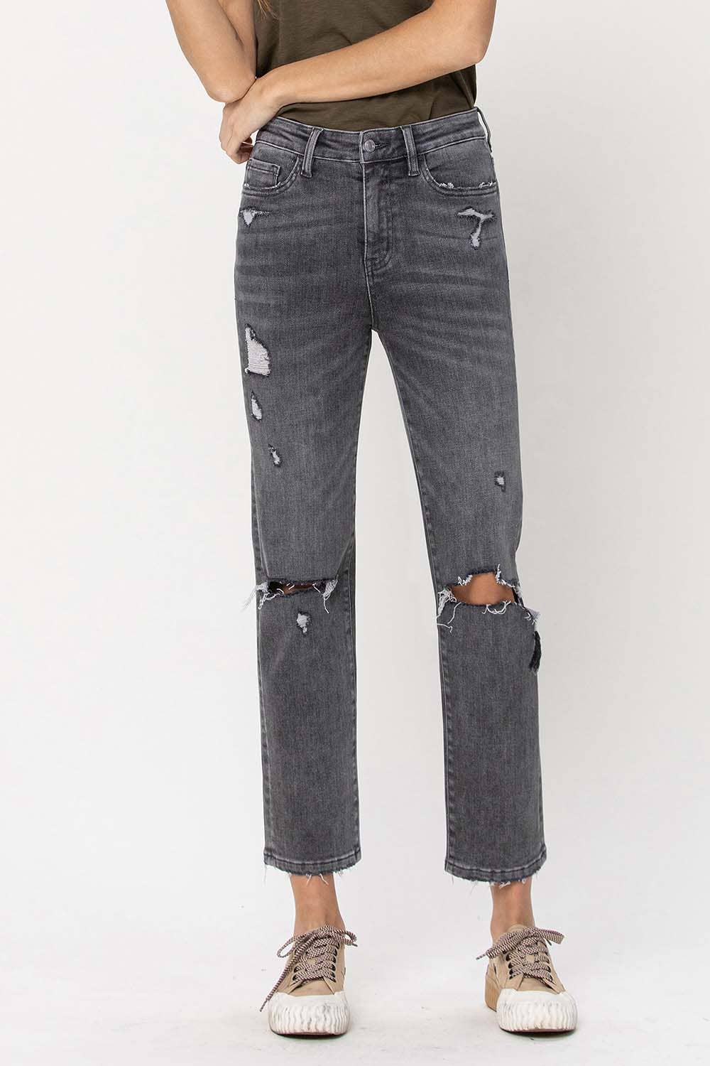 HIGH RISE DISTRESSED CROPPED STRAIGHT JEANS T5180