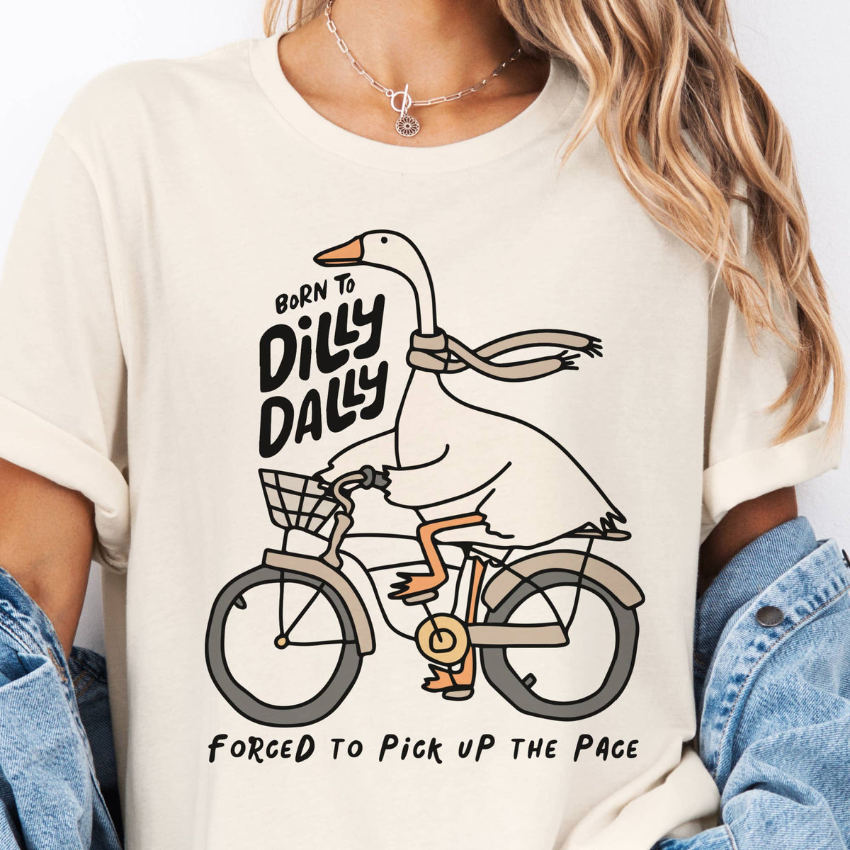 Sarcastic Dilly Dally Goose Relatable Bike Shop Graphic Tee