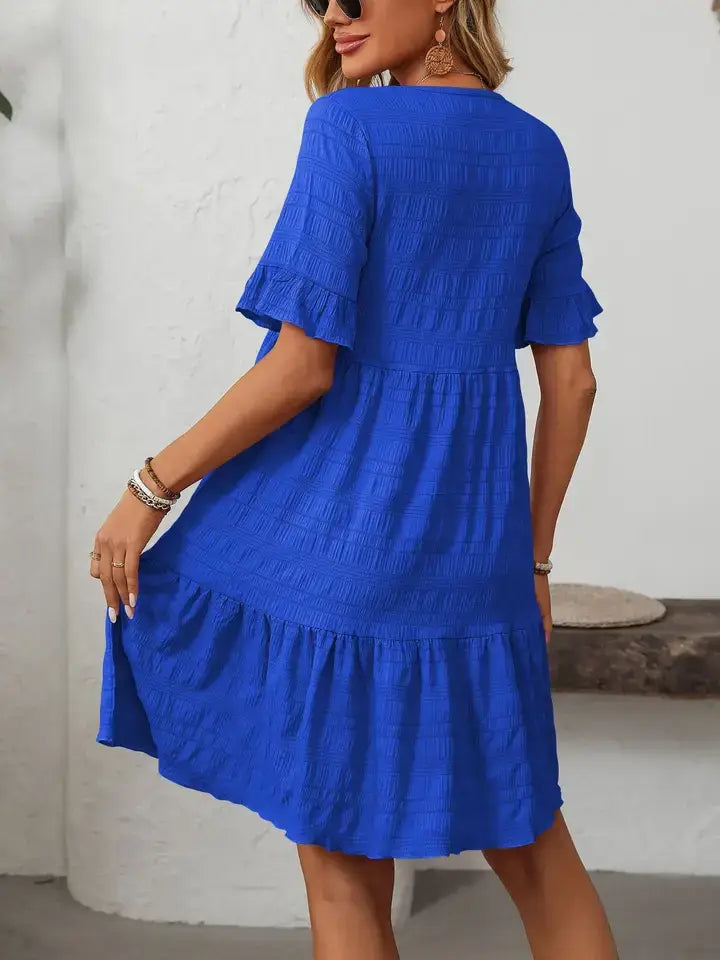 Ruffle Sleeve Tiered Mini Dress Flowy Summer Casual