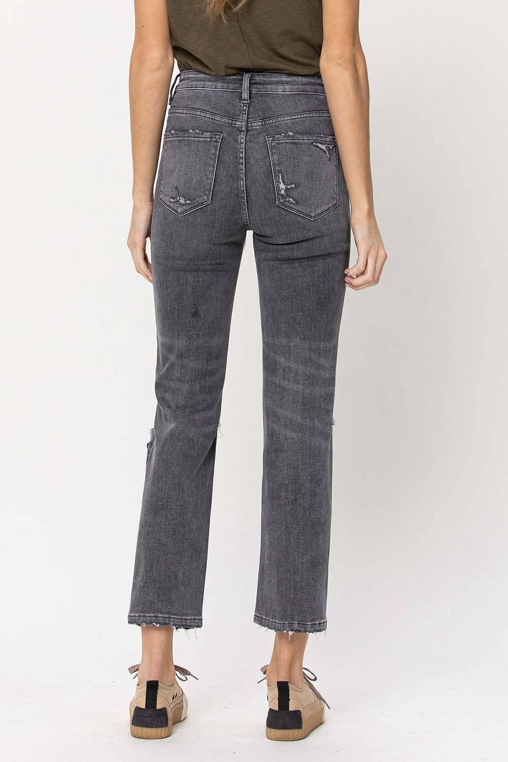 HIGH RISE DISTRESSED CROPPED STRAIGHT JEANS T5180