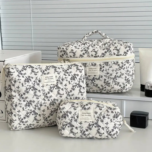 "Today, Mood" 3-piece makeup traveling set- Black/White Floral