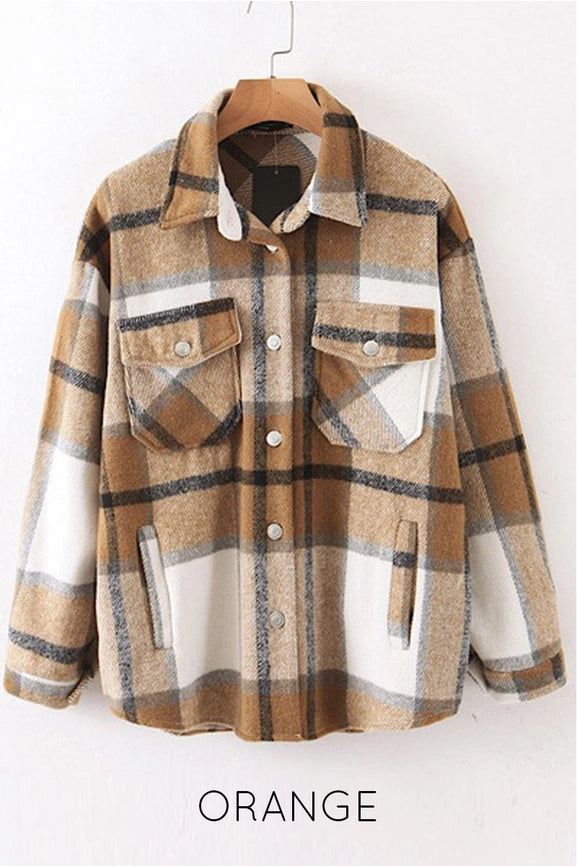 Oversized Plaid Flannel Jacket- Orange