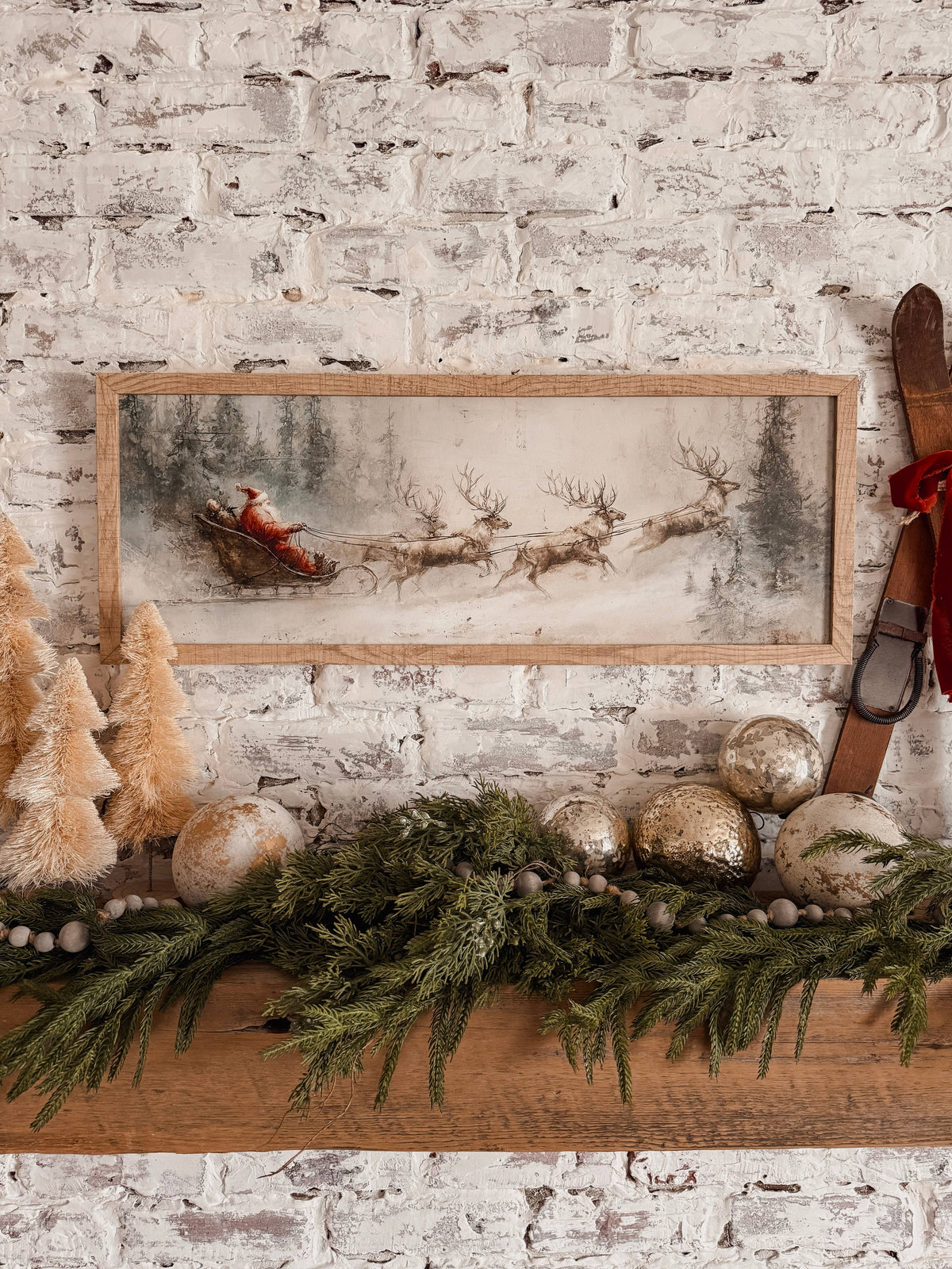 Santa Sleigh with Reindeer Vintage Wood Sign
