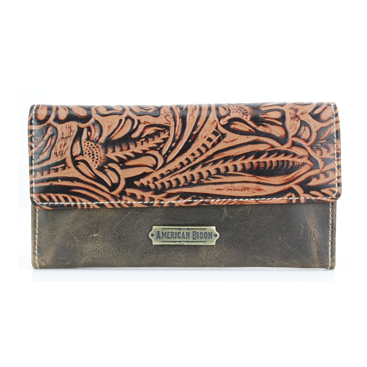 Women’s Brown Leather Floral Clutch Wallet ABLW 18-2512