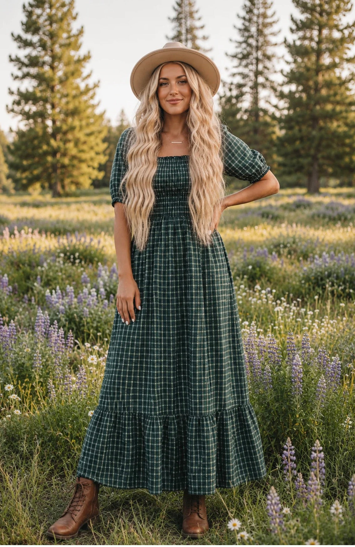Green Plaid Ladies Dress