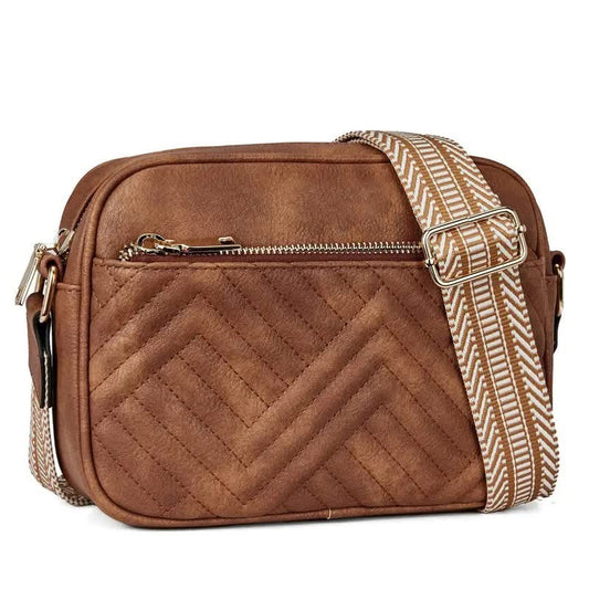 Quilted Faux Leather Crossbody- Brown