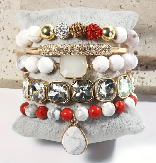 Five stack Boho beaded bracelet set- Chiefs