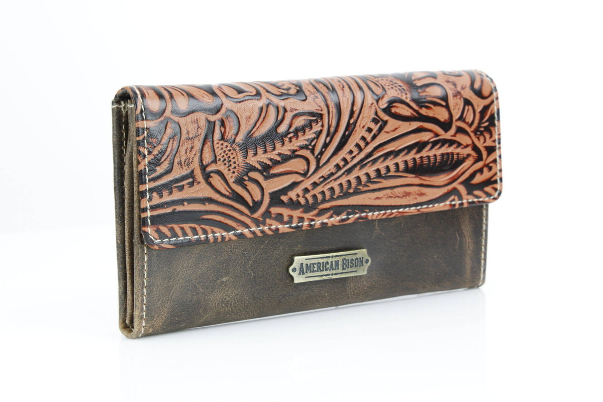 Women’s Brown Leather Floral Clutch Wallet ABLW 18-2512