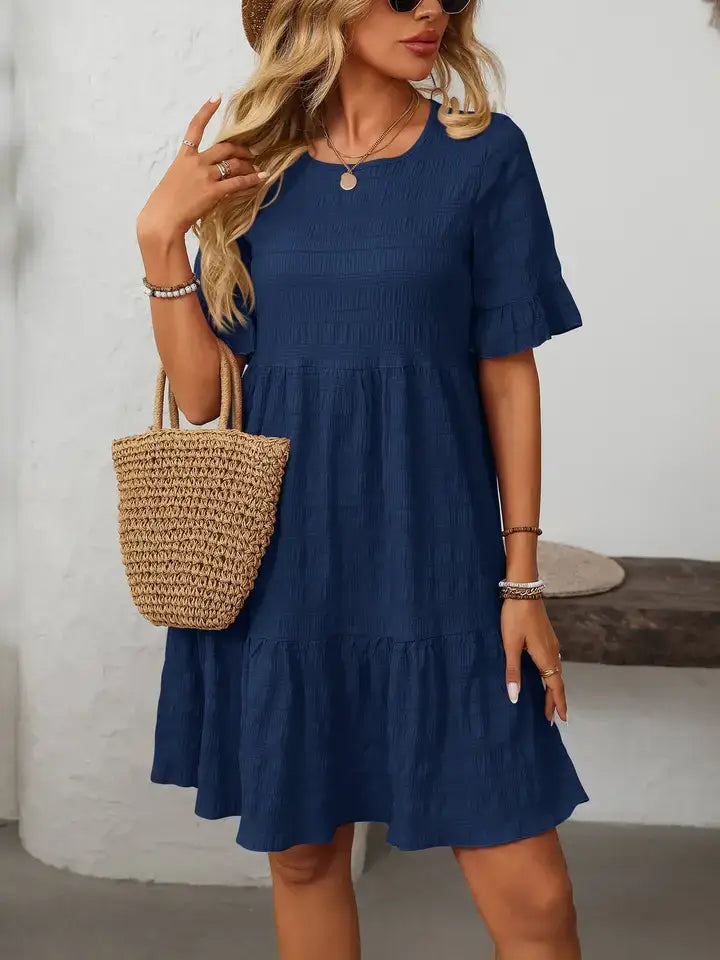Ruffle Sleeve Tiered Mini Dress Flowy Summer Casual