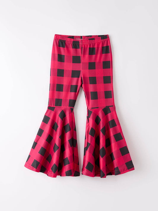 Red And Black Plaid Bell-Bottomed Pants