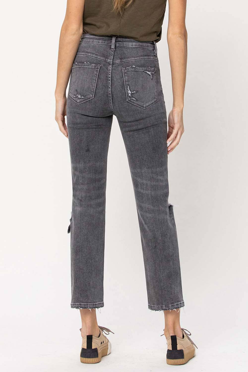 HIGH RISE DISTRESSED CROPPED STRAIGHT JEANS T5180
