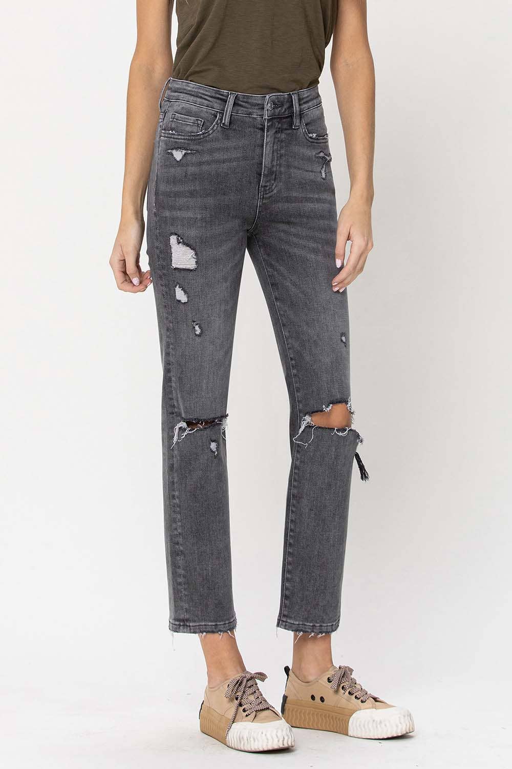 HIGH RISE DISTRESSED CROPPED STRAIGHT JEANS T5180