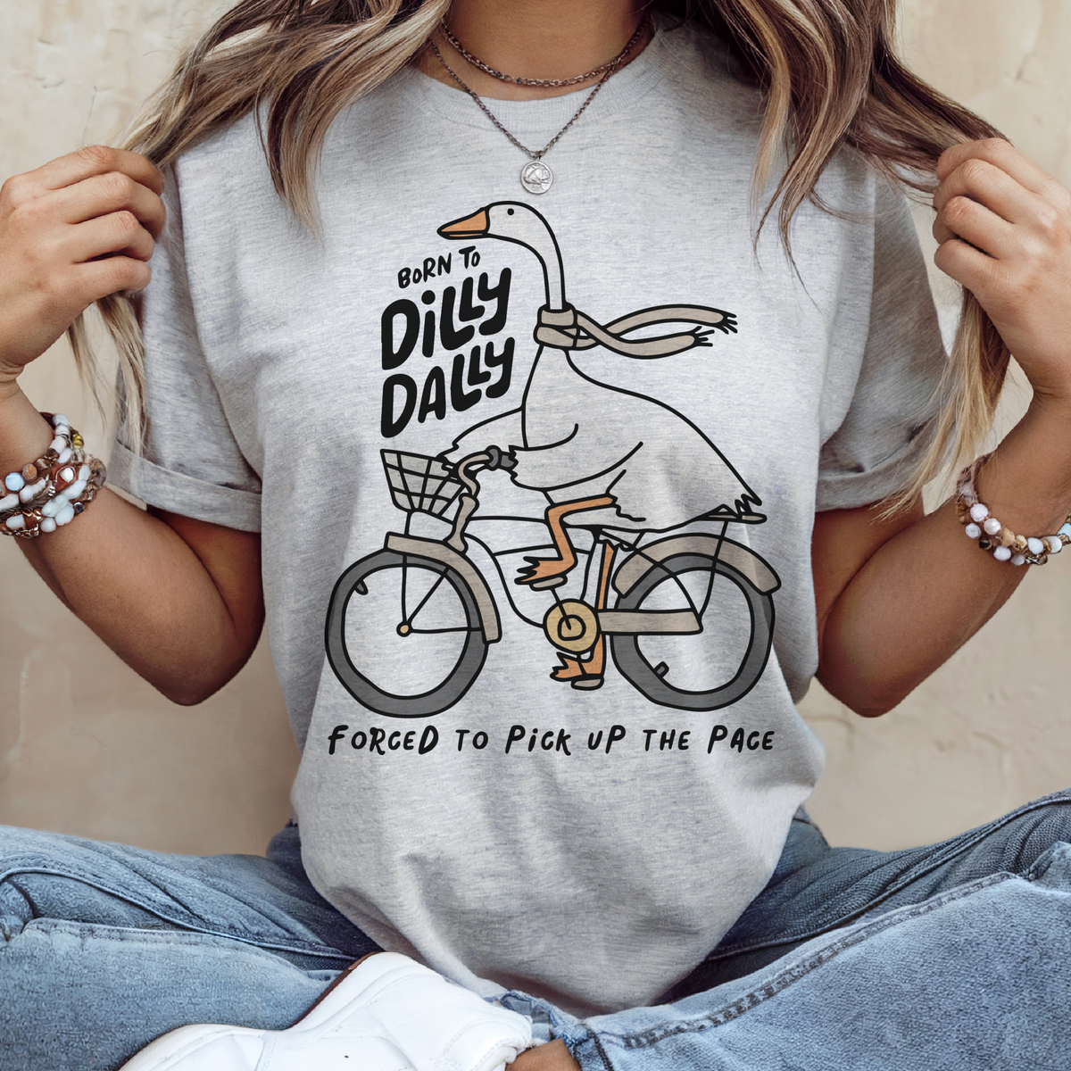 Sarcastic Dilly Dally Goose Relatable Bike Shop Graphic Tee