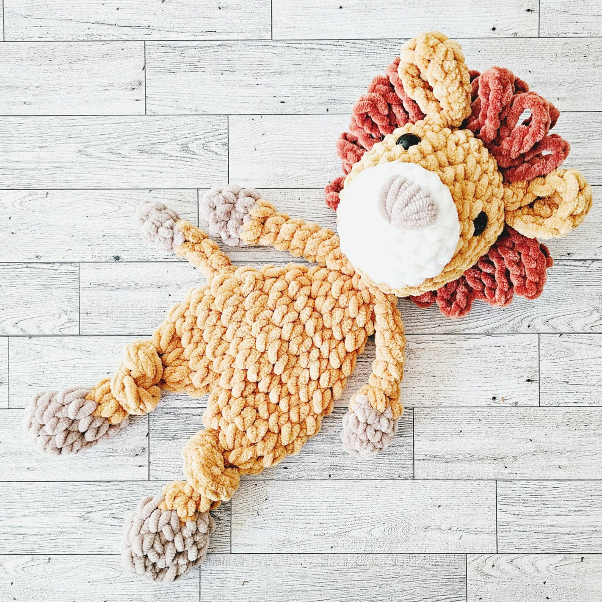 Crochet Lion Plushie Toy | Soft Baby Security Blanket Lovey