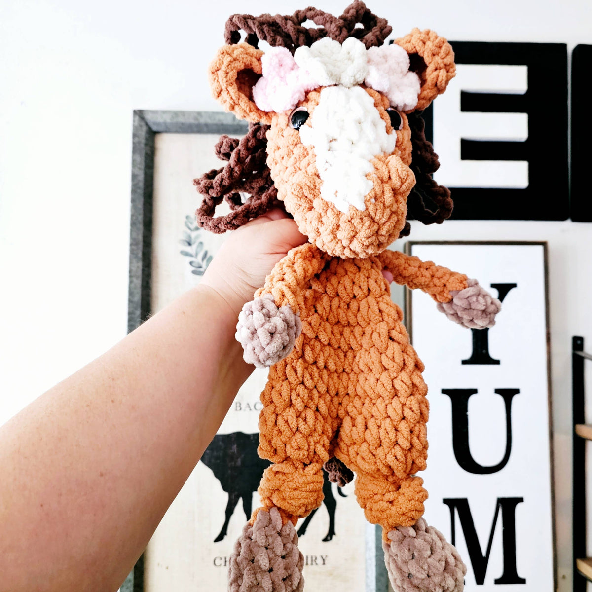 Crochet Horse Security Blanket | Soft Baby Lovey Plushie Toy