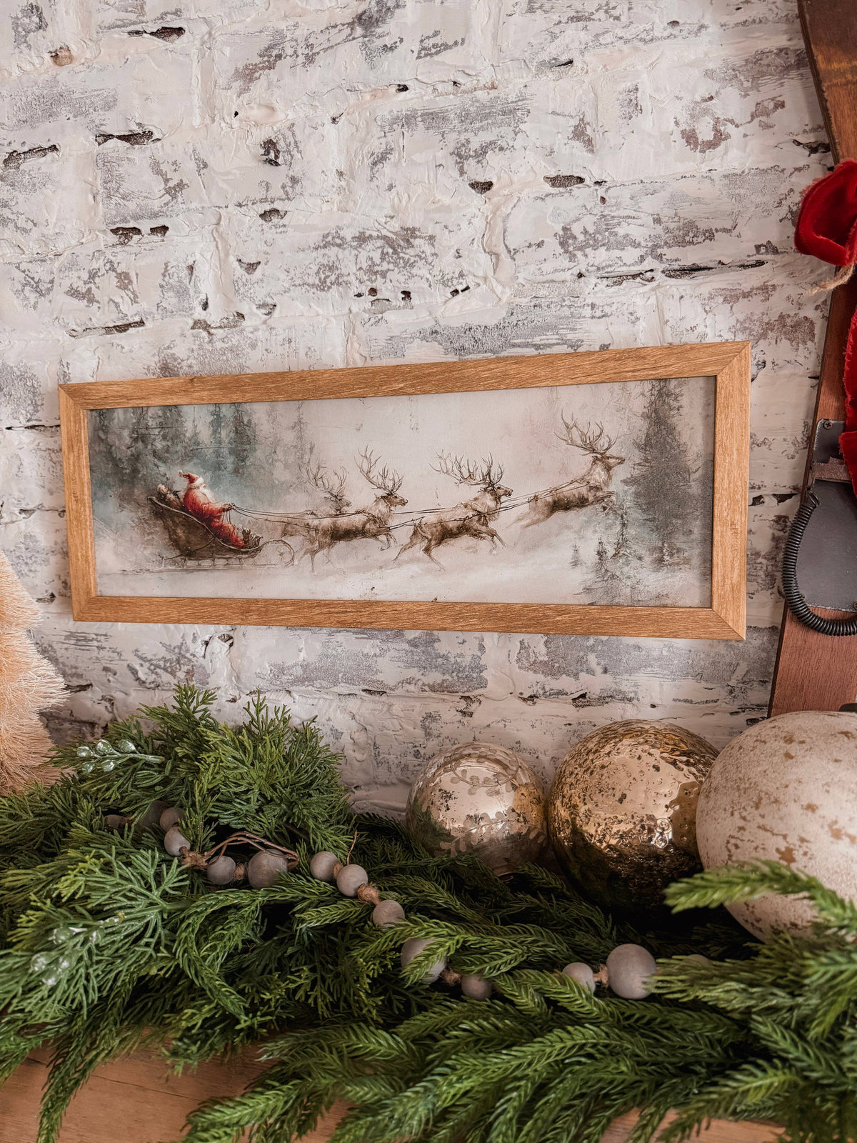 Santa Sleigh with Reindeer Vintage Wood Sign
