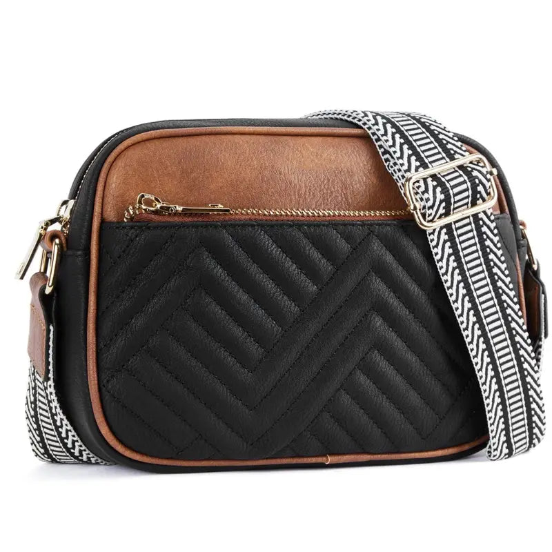 Quilted Faux Leather Crossbody- Black/Brown