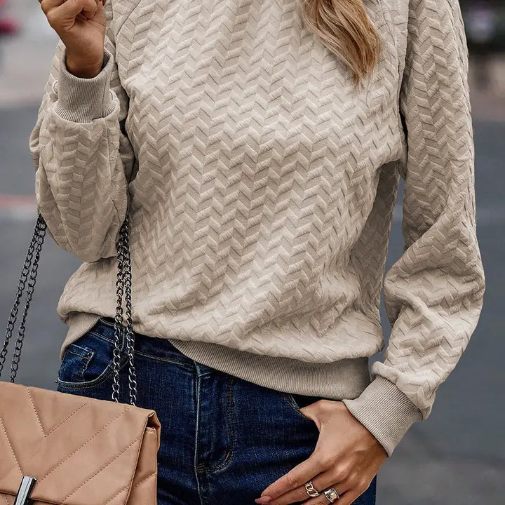 Textured Raglan Pullover Sweatshirt.. BEIGE