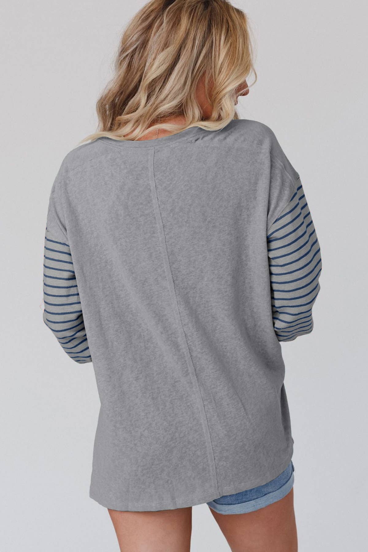 Multicolor Clashing Stripe Bishop Sleeve Top
