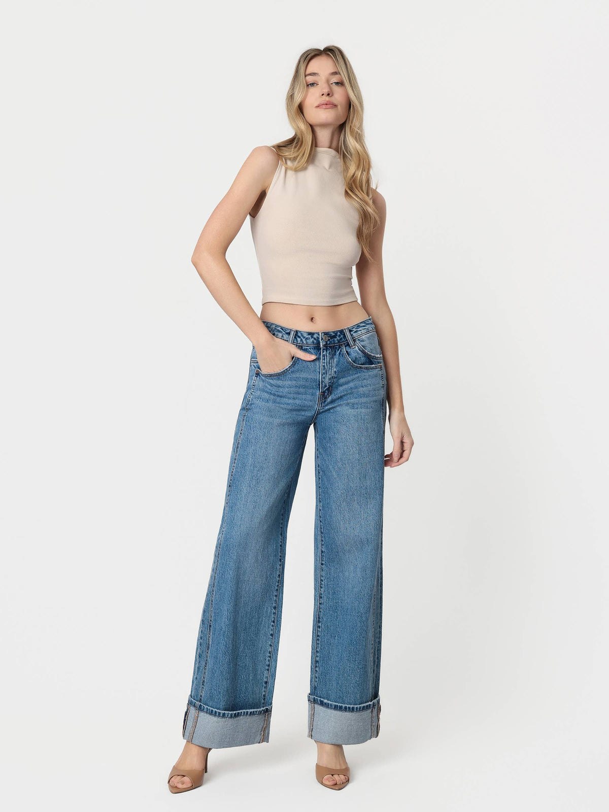 VERVET by FLYING MONKEY- HIGH RISE CUFFED JEANS