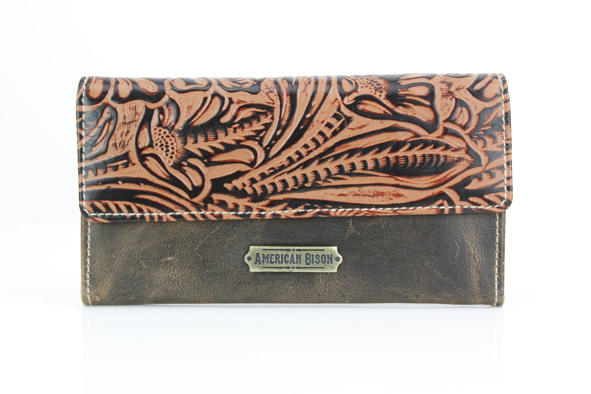 Women’s Brown Leather Floral Clutch Wallet ABLW 18-2512