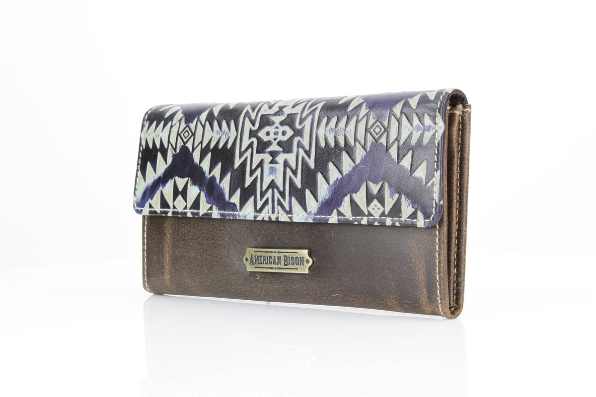 Women’s Brown Leather Navy Aztec Clutch ABLW 18-2536
