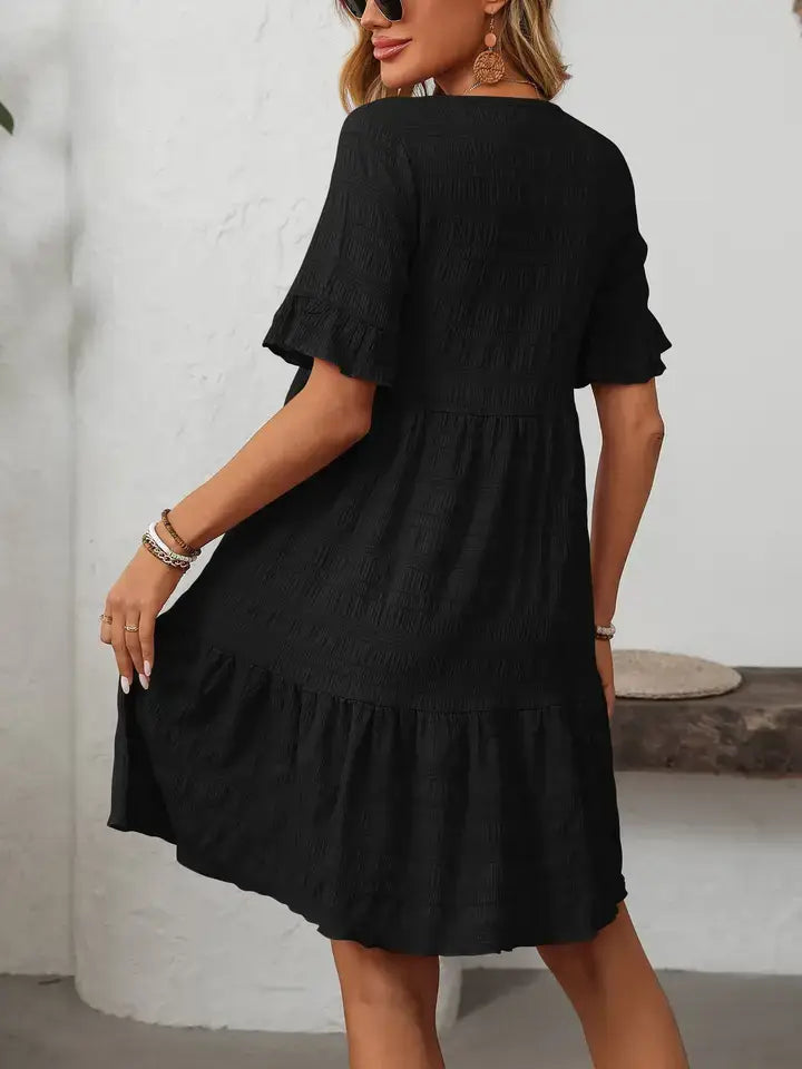 Ruffle Sleeve Tiered Mini Dress Flowy Summer Casual