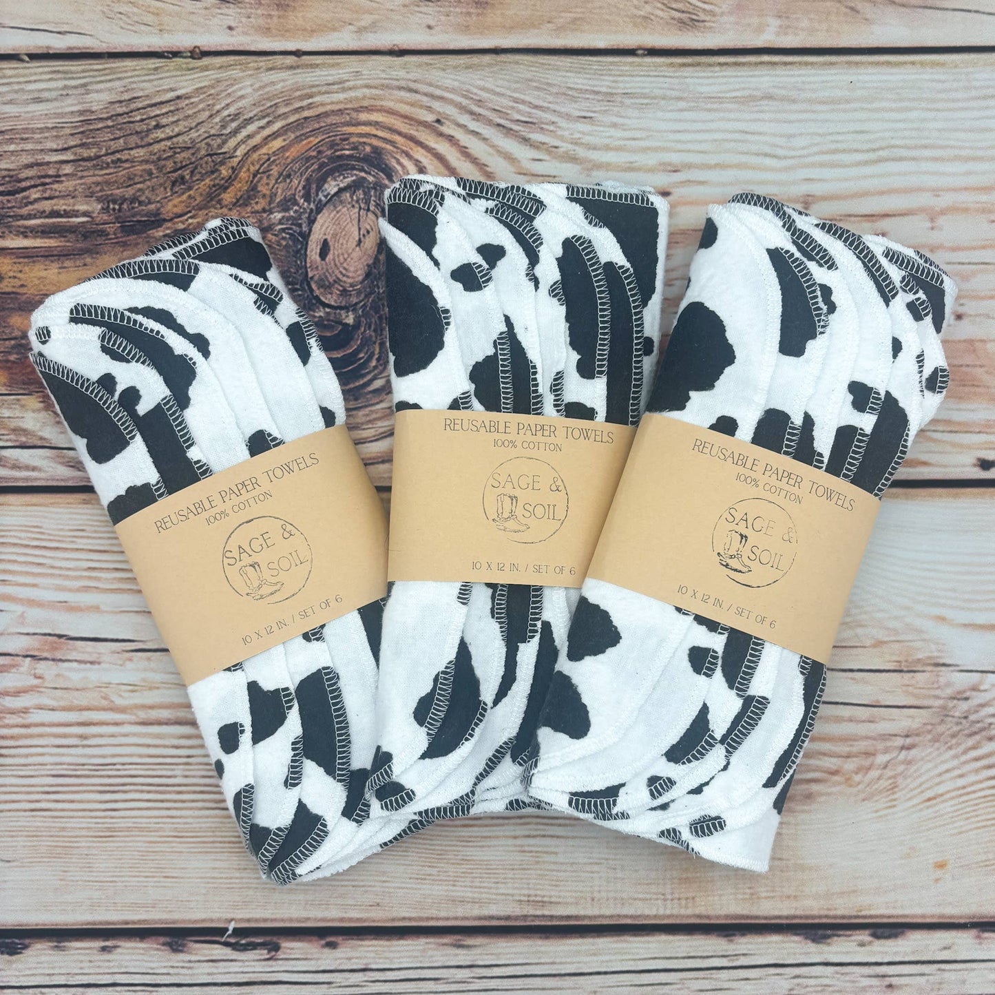 Black and White Cowprint Reusable Cotton Paper Towels