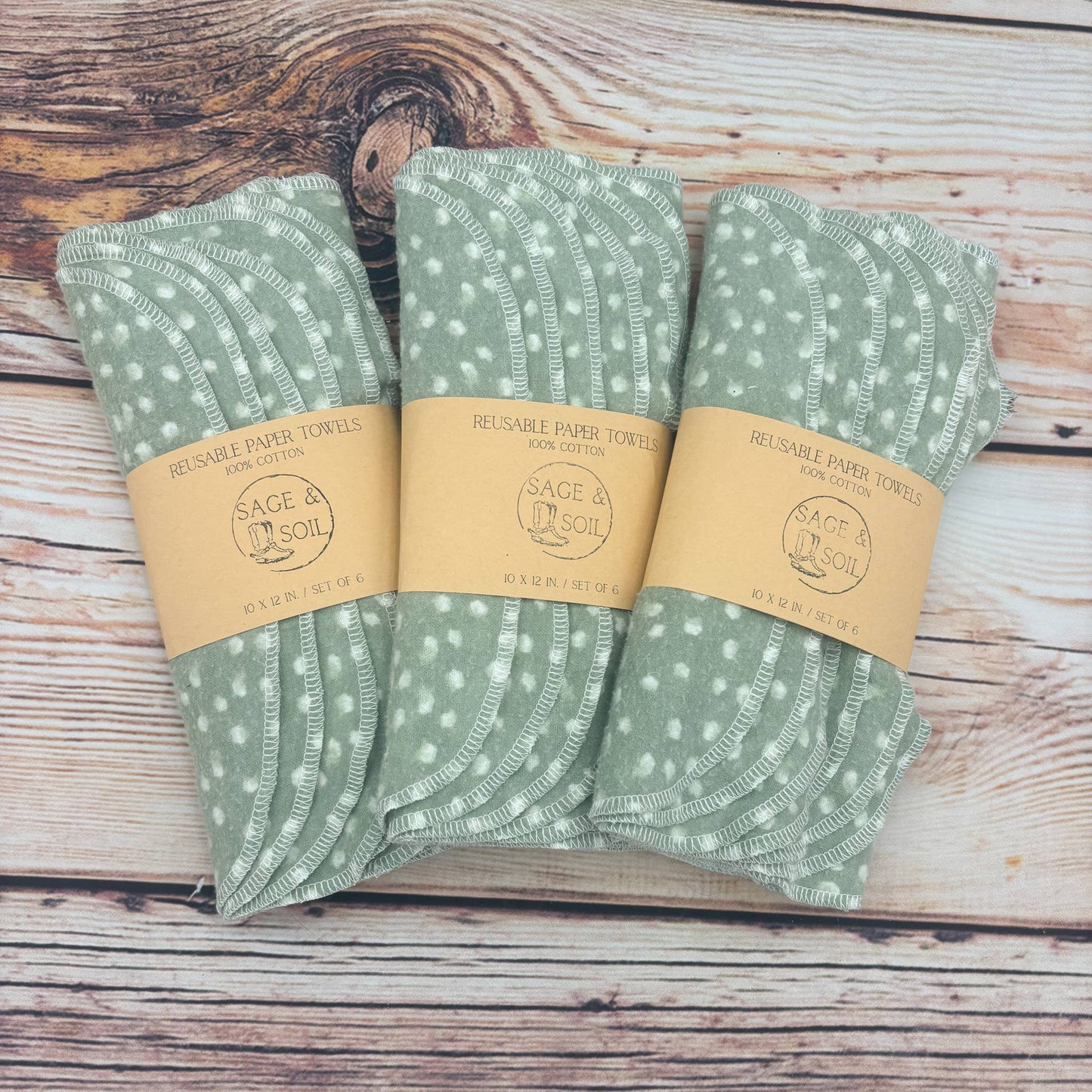 Green and White Polka Dots Reusable Cotton Paper Towels