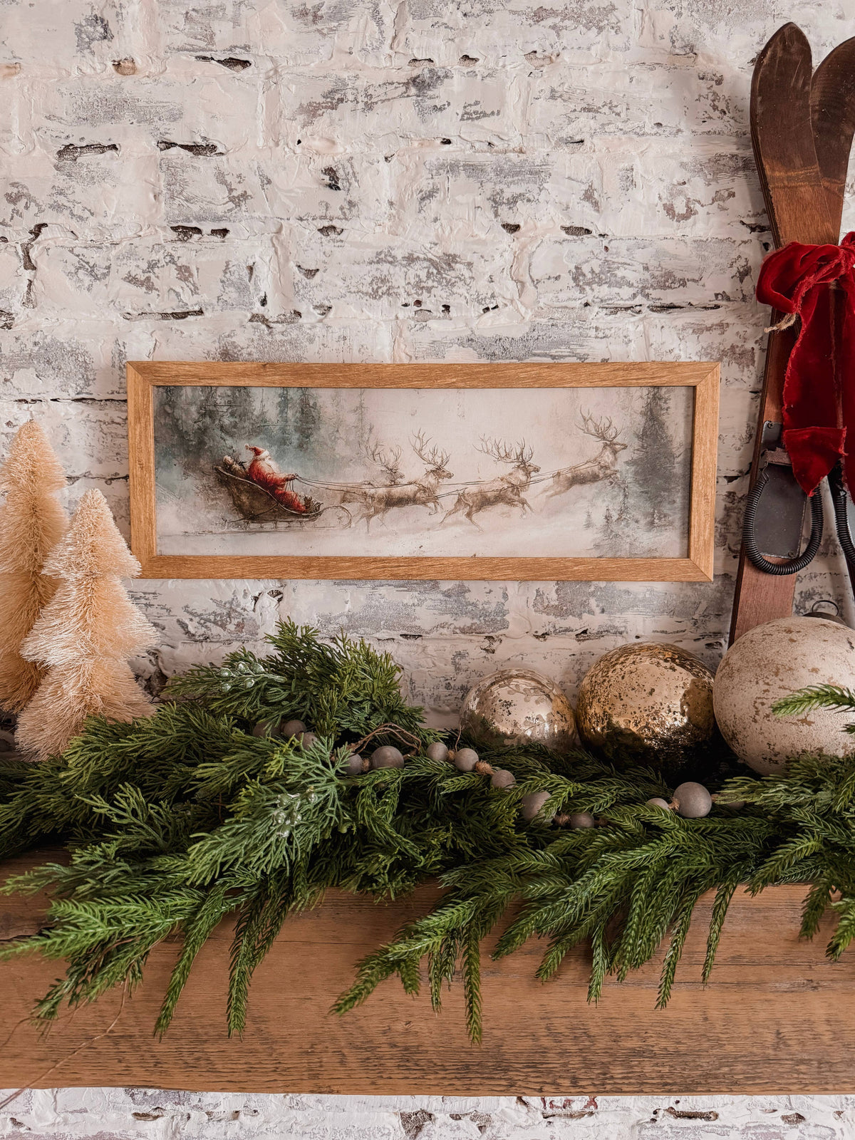 Santa Sleigh with Reindeer Vintage Wood Sign