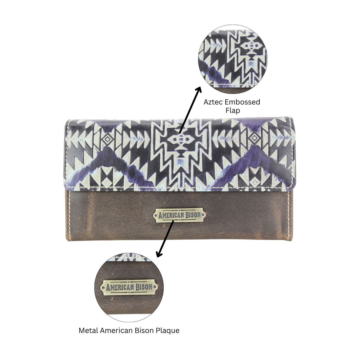 Women’s Brown Leather Navy Aztec Clutch ABLW 18-2536