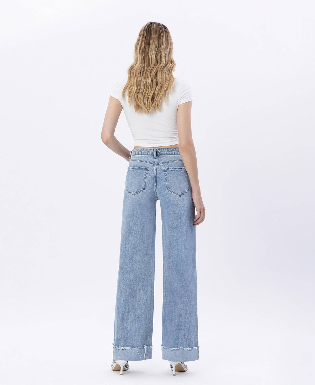 SUPER HIGH RISE CUFFED BAGGY WIDE LEG JEANS T6512
