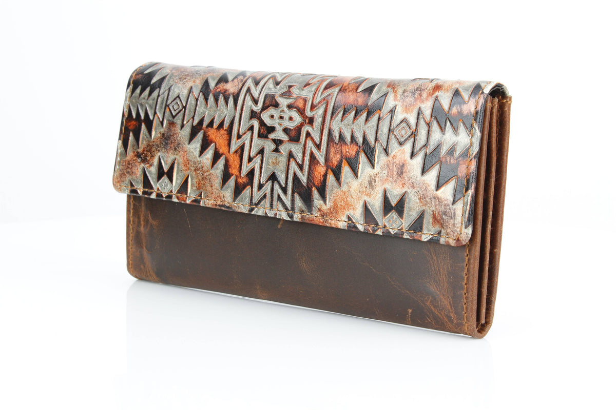 Women’s Rustic Brown Orange Aztec Clutch ABLW 18-2537