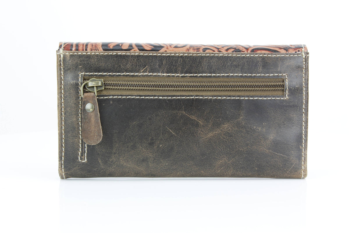 Women’s Brown Leather Floral Clutch Wallet ABLW 18-2512