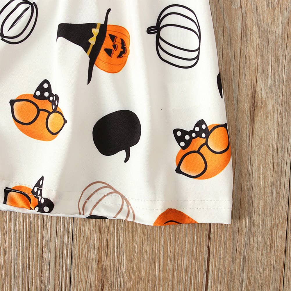 Pumpkin Print Cotton White Dress & Headband/Belt