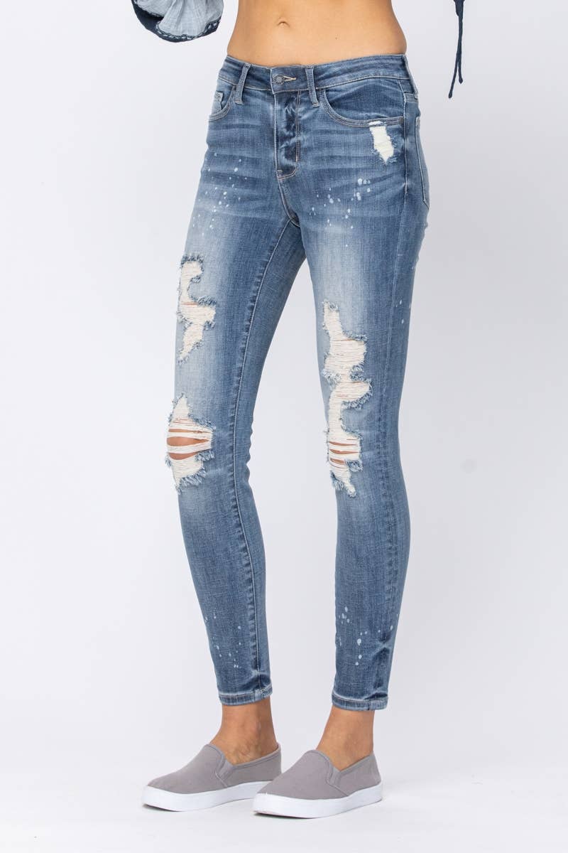 Judy Blue Jeans- MID-RISE SKINNY BLEACH SPLATTER DESTROYED - PLUS