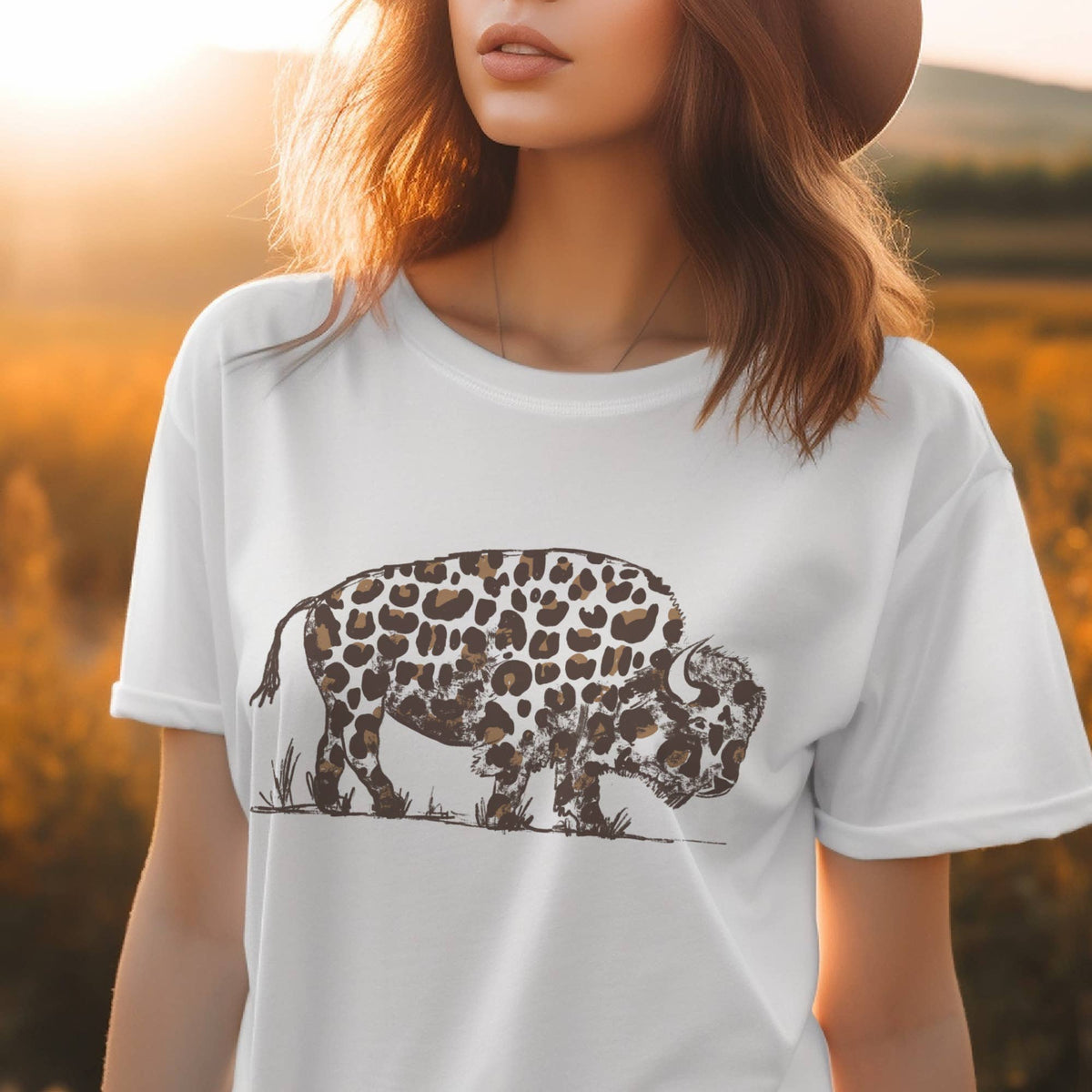 Western Leopard Bison Bull Southwestern Texas Graphic Tee